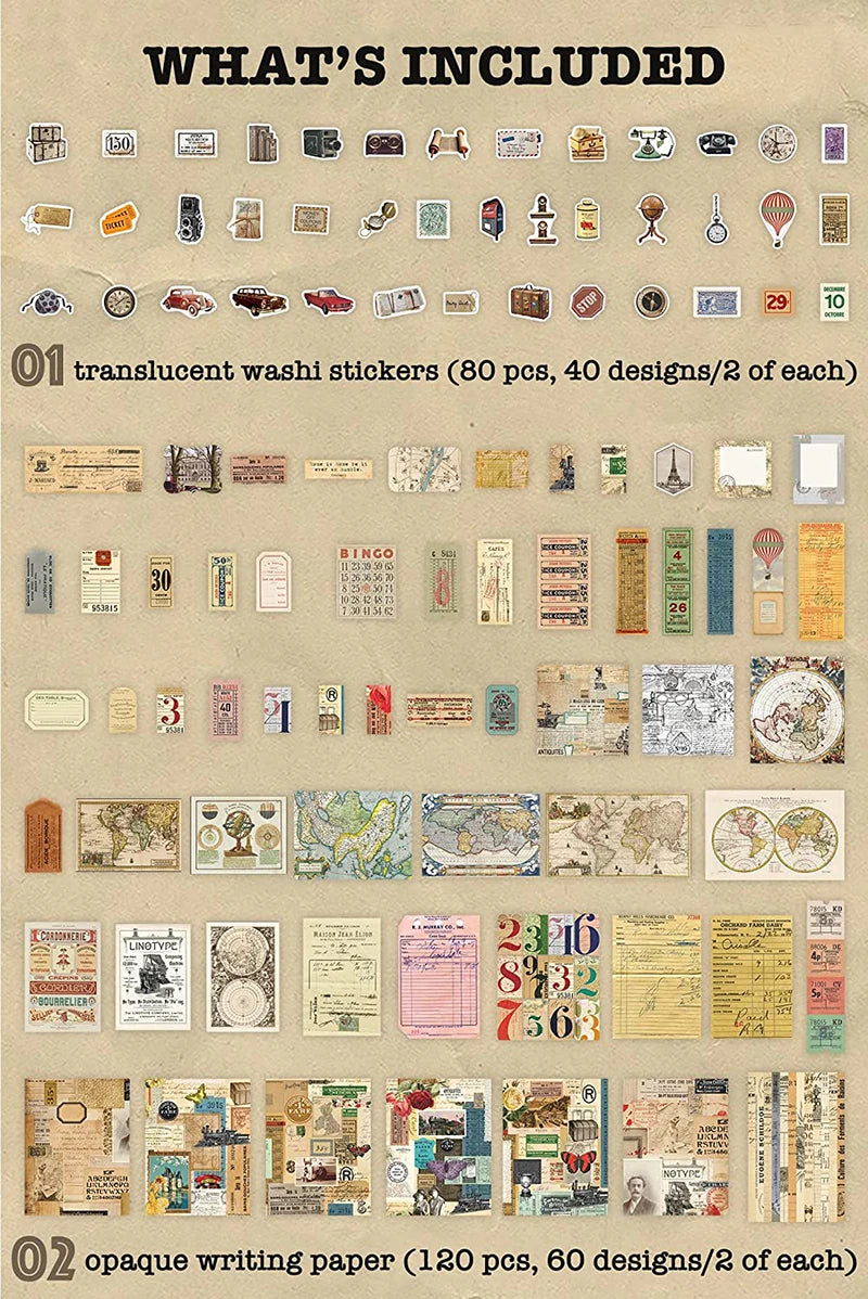 800 Pcs Vintage Traveling Journaling Set