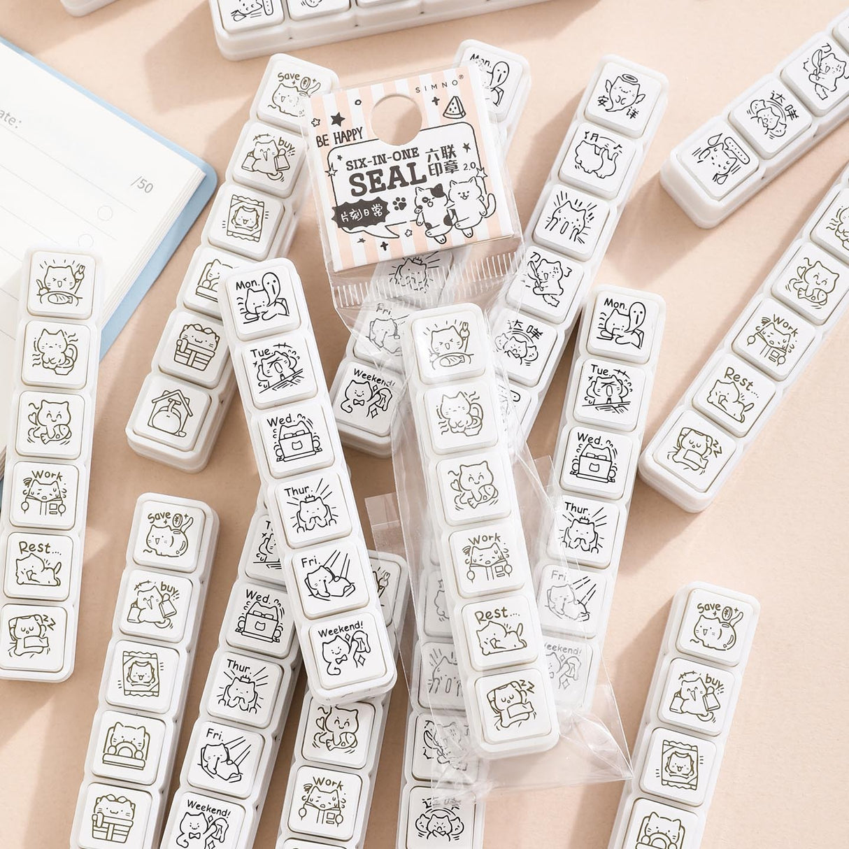 6 in 1 Kitten Daily Recording Stamps