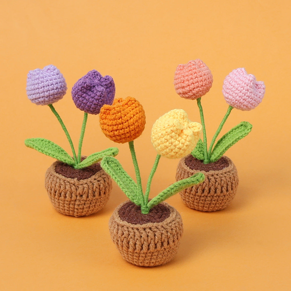 Rejoyce Handmade Crochet Two Heads Potted Tulip