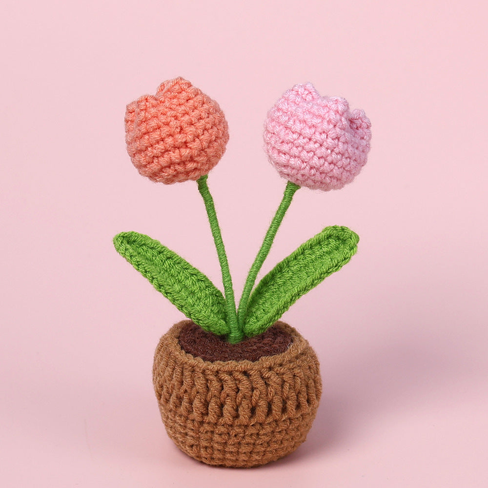 Rejoyce Handmade Crochet Two Heads Potted Tulip