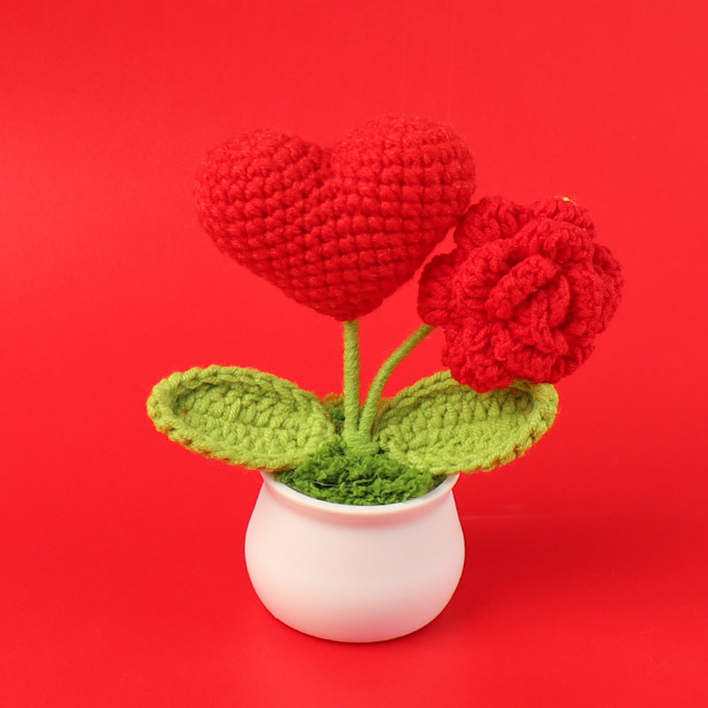 Rejoyce Handmade Crochet Potted Rose with Heart