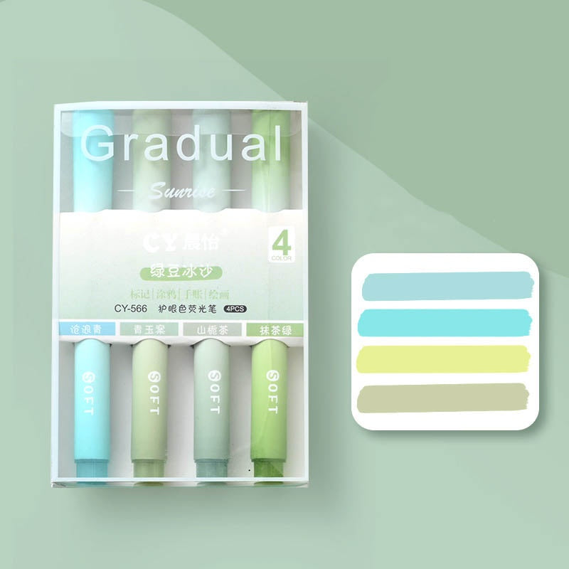 4pcs Gradual Series Soft Tip Highlighter 6 Pieces Set