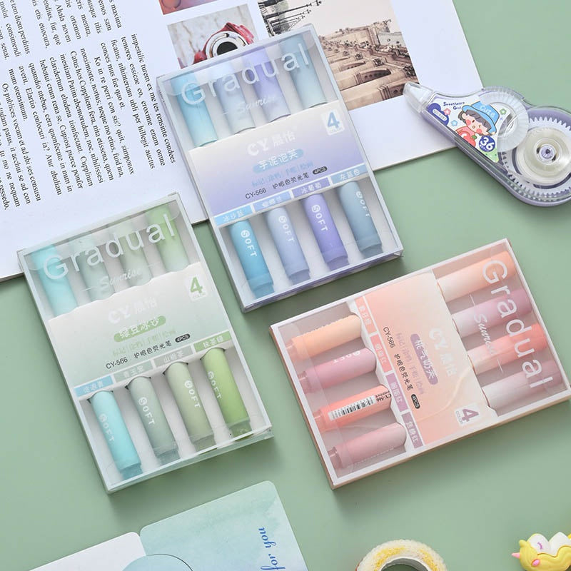 4pcs Gradual Series Soft Tip Highlighter 6 Pieces Set