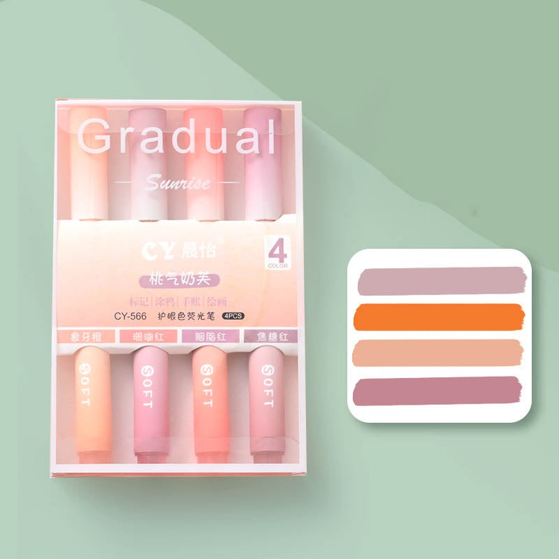 4pcs Gradual Series Soft Tip Highlighter 6 Pieces Set