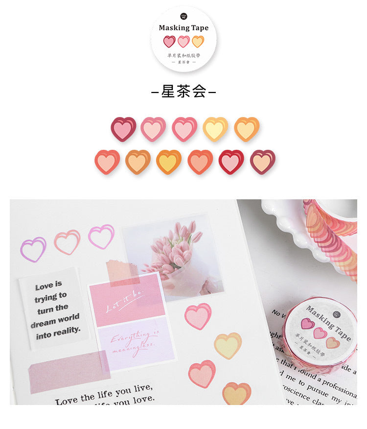 Candy Color Heart Adhesive Stickers Washi Tapes