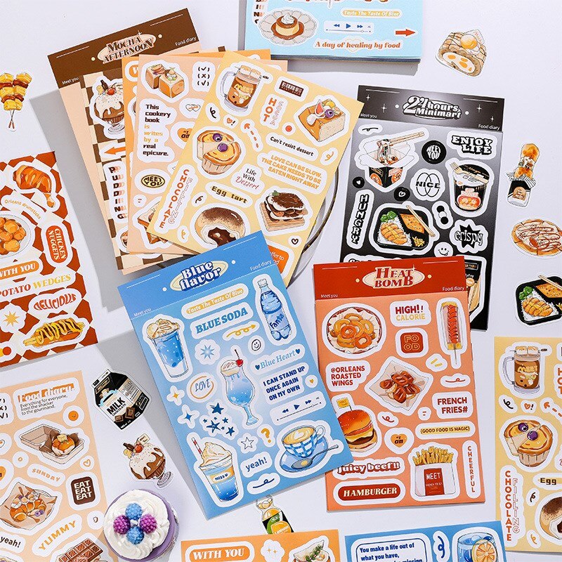 Multi-Colored Vintage Food Sticker Sheet