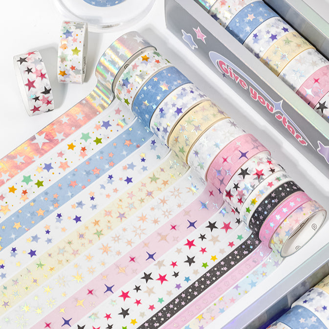 12pcs Silver Foil Star Washi Tapes Set