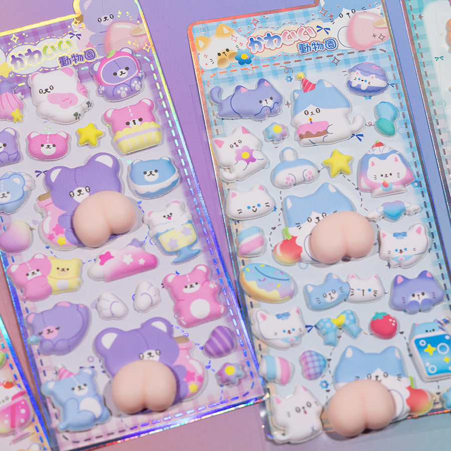 Cute Animal Squishy Puffy Sticker Sheet Vol.1