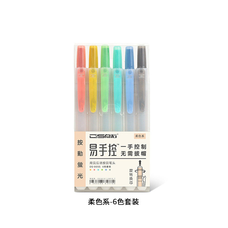 6Pcs/set Retractable Highlighters Refillable Pastel Highlighter